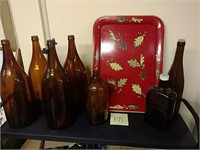 Brown bottles, 
Ballentines, tray