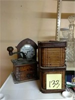 Sewing machine drawers, coffee grinder, clock