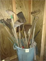 Garden tools, hay forks, post hole digger