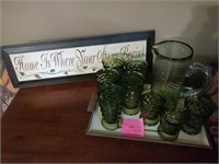 Green beverage set, tray, home sign