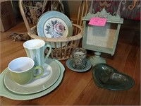 Sage and gold dishware and decor