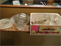 Glassware, cake riser, punchbowl, canisters