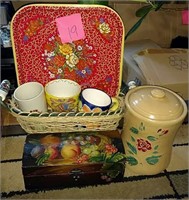 Tray, mugs, fruit box, Rose cookie jar