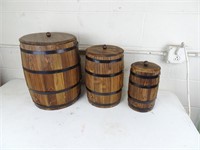 Set of Three Decorative Barrels with Lids