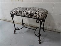 Zebra Print Wrought Iron Bench