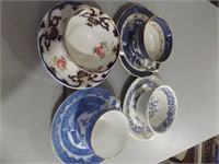WEDGEWOOD & OLD WILLOW CHINA CUPS & SAUCERS