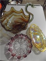 MCM GLASS SWAN BOWL & TWO OTHER GLASS DISHES
