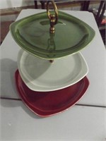 CARNIVAL GLASS LIDDED COMPOTE & THREE-TIER TRAY