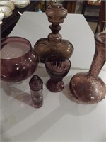 VICTRYLITE DECANTER & OTHER "SMOKE" GLASSWARE