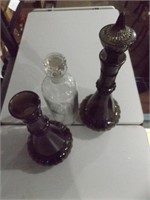 THREE(3) GLASS DECANTERS~ ONE MISSING STOPPER