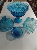 LE SMITH BLUE GLASS COMPOTE & OTHER BLUE