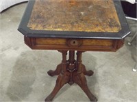 ANTIQUE TABLE W/ SLOTTED DRAWER & SLIDING TOP