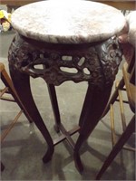 MARBLE-TOP PLANT STAND W/ FLORAL CARVINGS