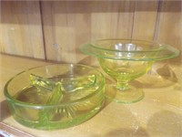 VASELINE GLASS COMPOTE & DIVIDED DISH