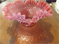 CRANBERRY MOONSTONE FENTON GLASS HOBNAIL BOWL