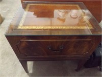ANTIQUE LEATHER-TOP TABLE W/ TWO(2) DRAWERS