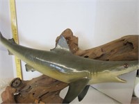 Unique piece of drift wood w a plastic shark