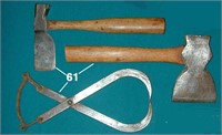 Lot: two hatchets and a medium sized ice tong