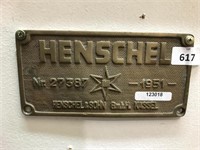 HENCSHEL & SOHN BUILDERS 1951 PLATE