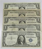 ( 5 )  1957  $1 Silver Certificates  G - F