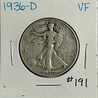 1936-D  Walking Liberty Half Dollar  VF