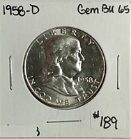 1958-D  Franklin Half Dollar  Gem BU