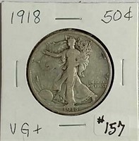1918  Walking Liberty Half Dollar  VG+