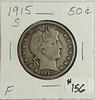 1915-S  Barber Half Dollar  F