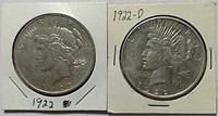 1922 & 1922-D  Peace Dollars  VF & XF