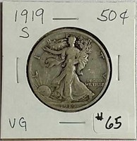1919-S  Walking Liberty Half Dollar  VG