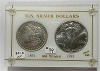 1891-O Morgan Dollar & 1991 Silver Eagle