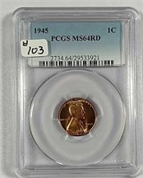 1945  Lincoln Cent  PCGS MS-64 Red