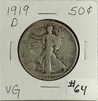 1919-D  Walking Liberty Half Dollar  VG