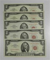 ( 5 )  1963-A  $2 LT Red Seal notes  VF - XF