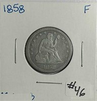 1858  Seated Quarter  F