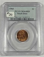 1960  "Small Date" Lincoln Cent  PCGS MS-64 Red