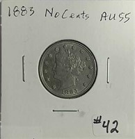 1883  "No Cents" Liberty Nickel  AU-55