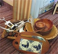 Cutting Board, Wood Bowls & Asst Serving Pieces