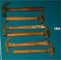 Six wooden handled claw hammers