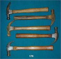 Five wooden handled 16-oz. claw hammers