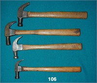 Four smaller wooden handled claw hammers