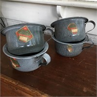 Vintage French Gray Enamelware Pots