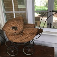 Vintage Wicker Doll Baby Carriage