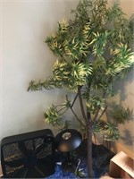 Fan, Side Table Lamp, & Faux Plant