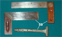 Lot: Nut cracking hammer; LUTZ 8 try square &c.