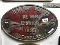 RAILWAY WORKS IPSWICH 1935 QLD PLATE