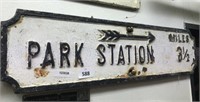 PARK STATION 3 1/2 MILES CAST IRON SIGN