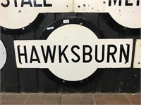 "HAWKSBURY"  BULLSEYE STATION ENAMEL SIGN