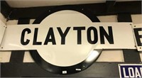 "CLAYTON"  BULLSEYE STATION ENAMEL SIGN