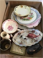 Tray lot of China serving dishes, Figurines, etc.